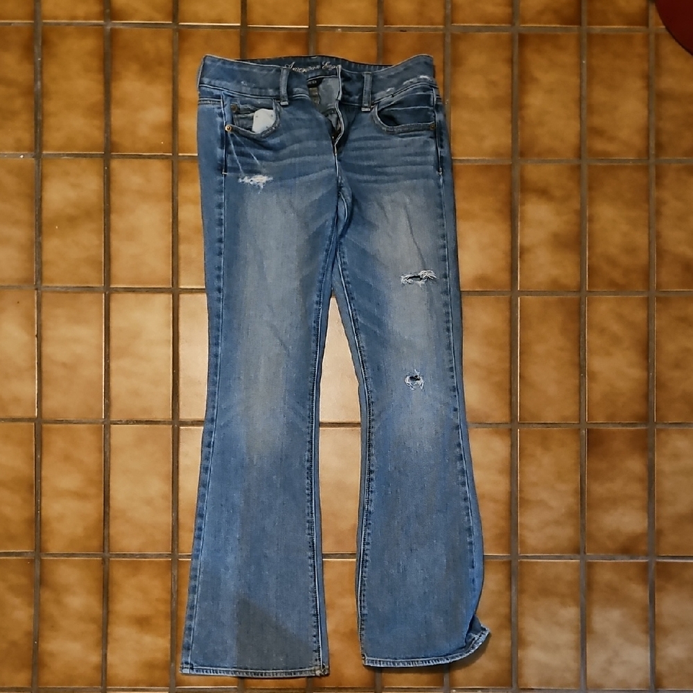 American Eagle Outfitters Blue Distressed Boot Cut Jeans
